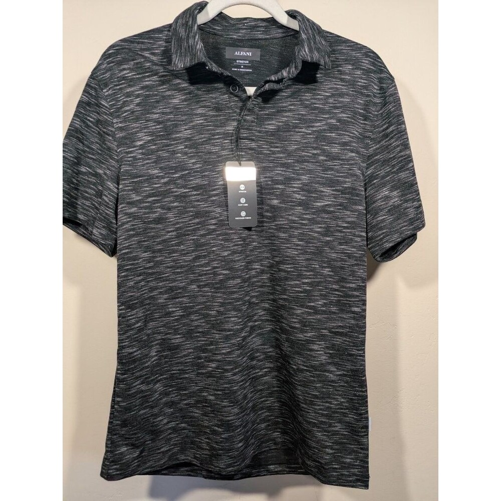 Alfani Alfatech Stretch Polo Shirt Mens S Deep Black Space Dye Heather NWT